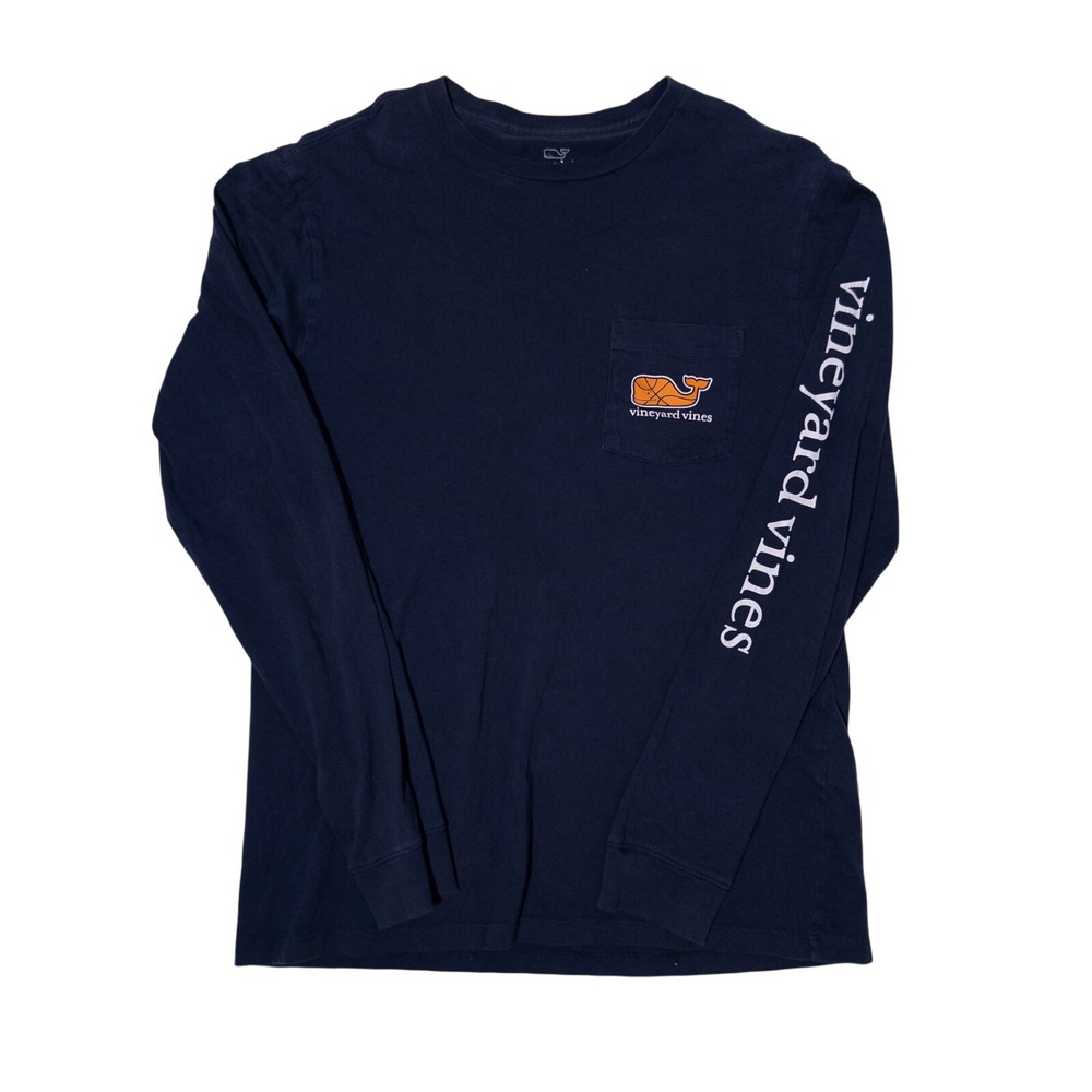 Vineyard Vines Shirt Mens Small Blue Long Sleeve Pocket Basketball Whale Graphic